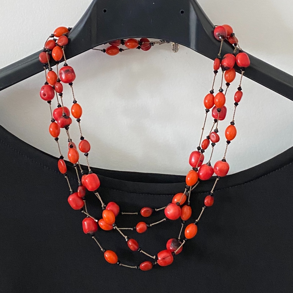 MARGO MORRISON red coral and Swarovski crystal necklace